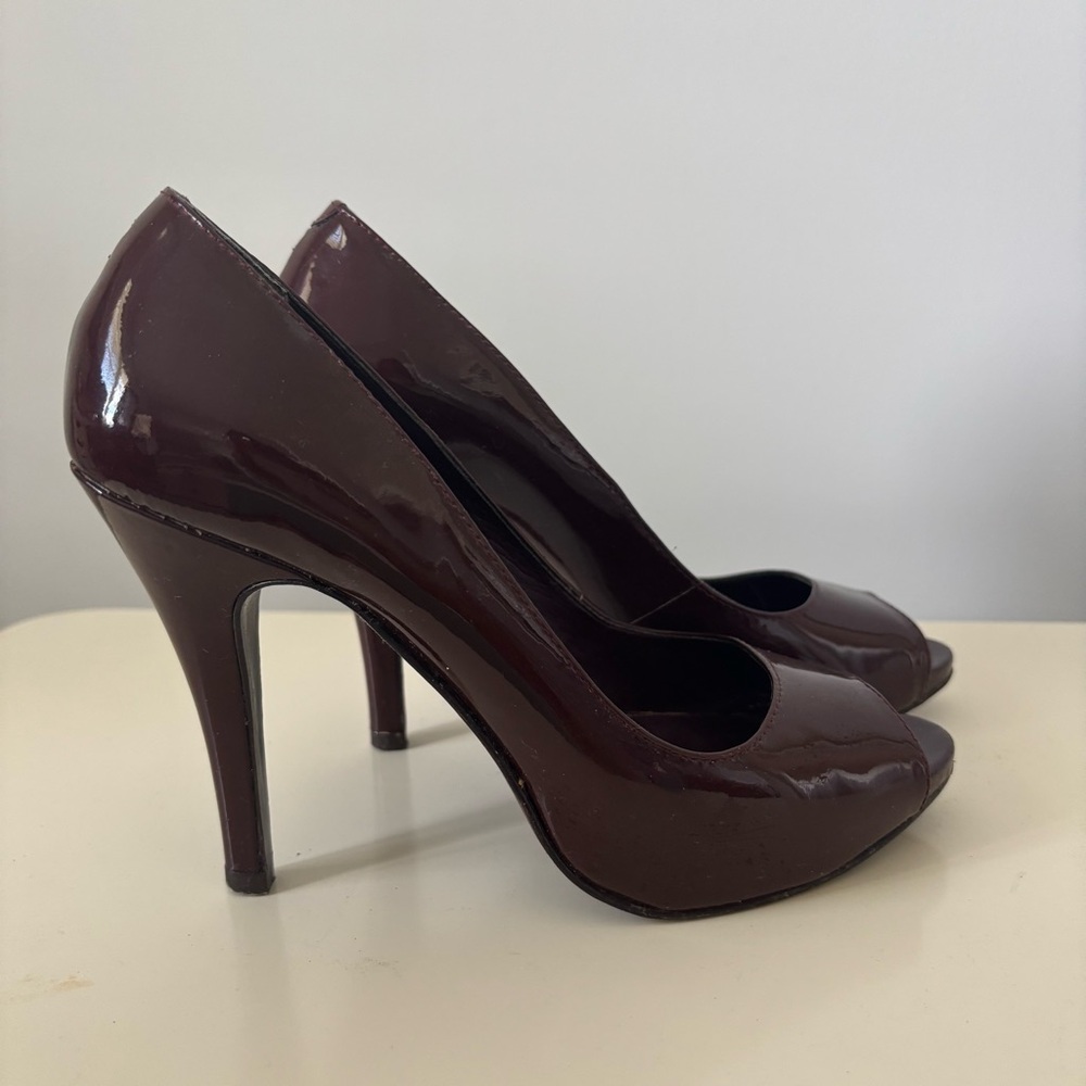 Aldo Dark Burgundy Patent Peep Toe Heels